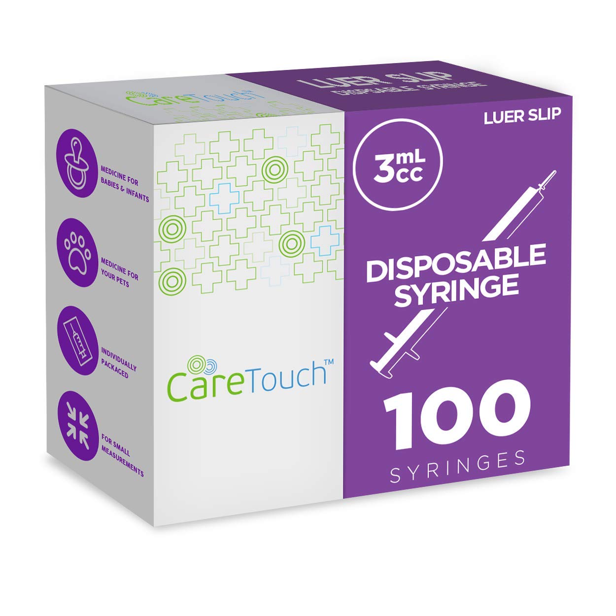 Care Touch Syringe with Luer Slip Tip - 3ml 100 Sterile Syringes (No n