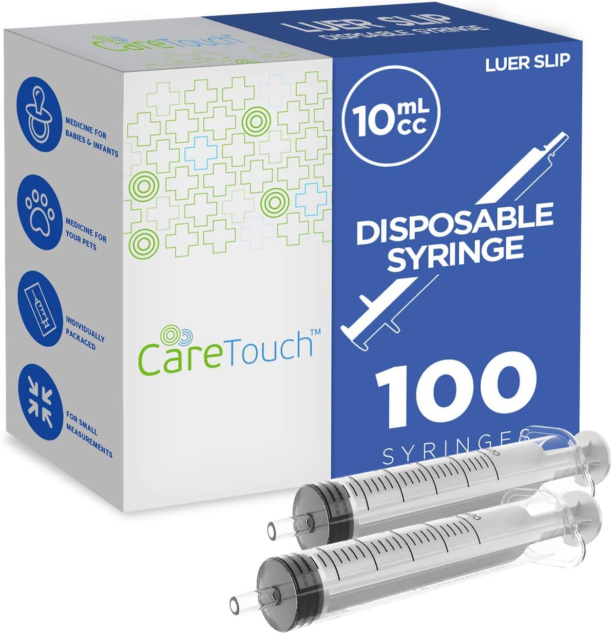 Care Touch Syringe with Luer Slip Tip - 10ml 100 Sterile Syringes (No needle) (Case of 6 units)