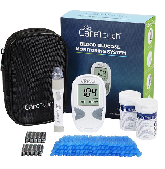 Care Touch Diabetes Testing Kit - Blood Glucose Monitor, 100 Test Strips, 100 30-Gauge Lancets, 1 Lancing Device, Battery, and Carrying Case (Case of 40 units)