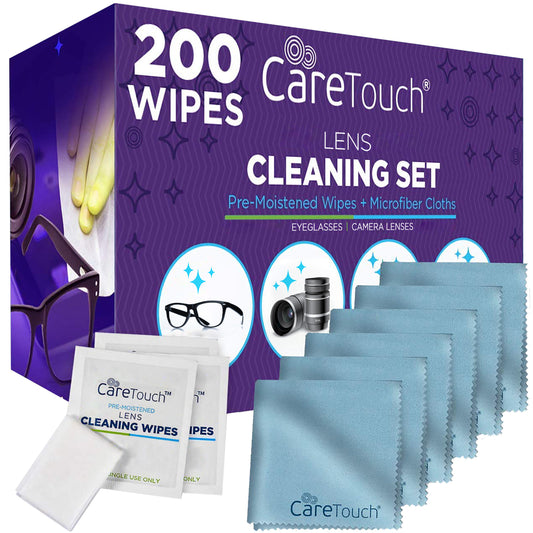 Care Touch Lens Wipes 200ct with 6 Lens Microfiber Cloths (Case of 6 units)