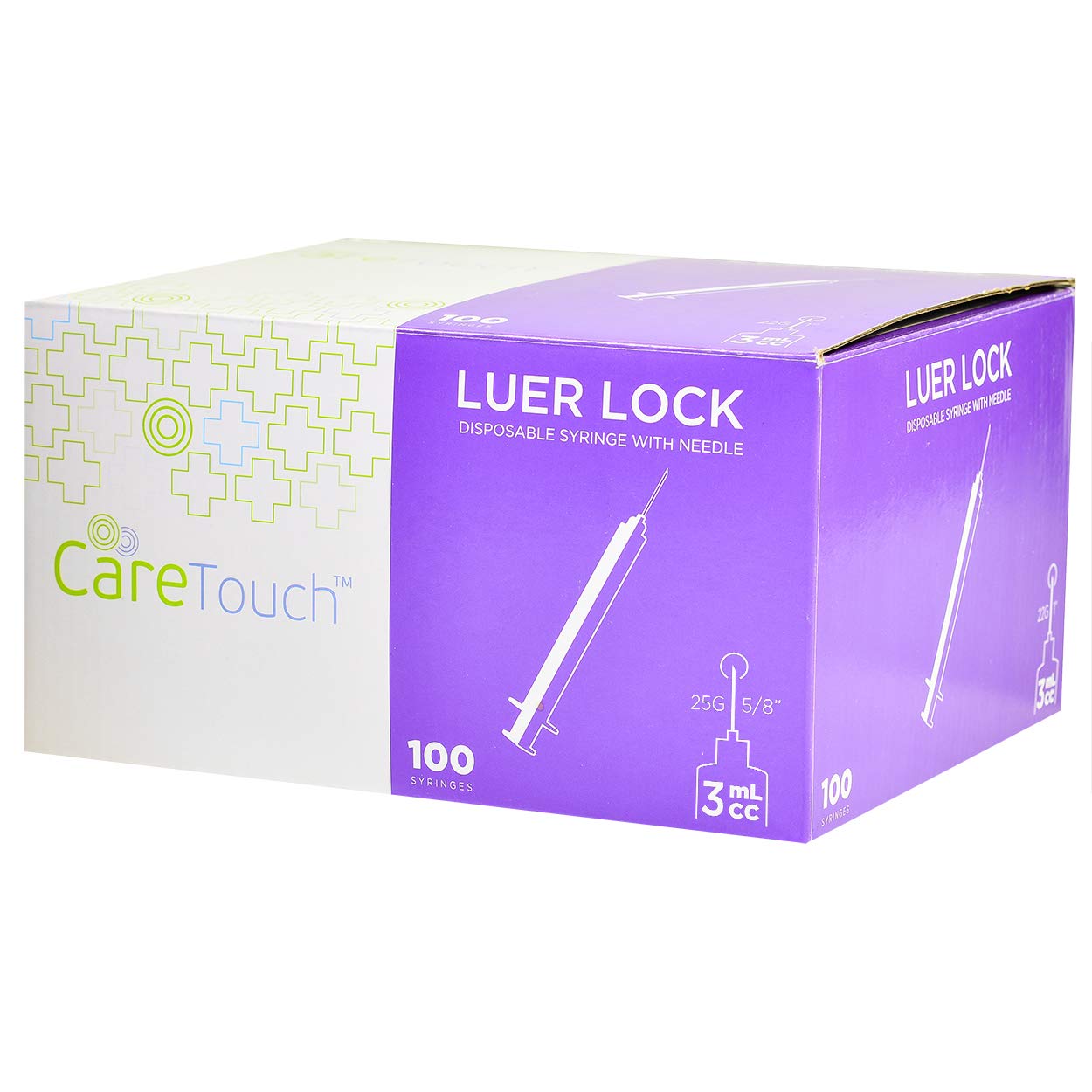 Care Touch Syringes Luer Lock with Needles, 3ml 25GX5/8 (Case of 12 units)