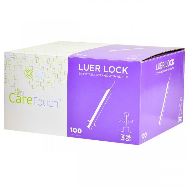 Care Touch Syringes Luer Lock with Needles, 3ml 25GX1 (Case of 12 units)
