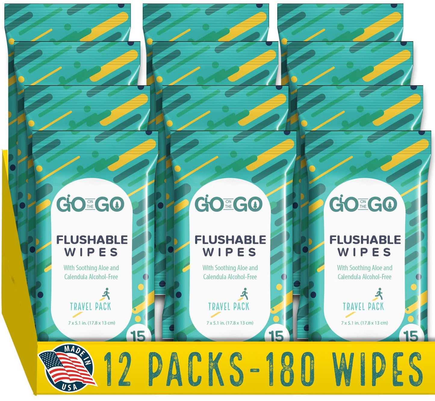 Go on the Go Flushable Cleansing Cloth Wipes - USA (Case of 48 units)