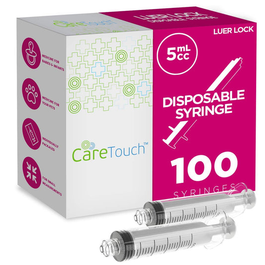 Care Touch Syringe with Luer Lock Tip 5ml - 100 Sterile Syringes (No needle) (Case of 6 units)