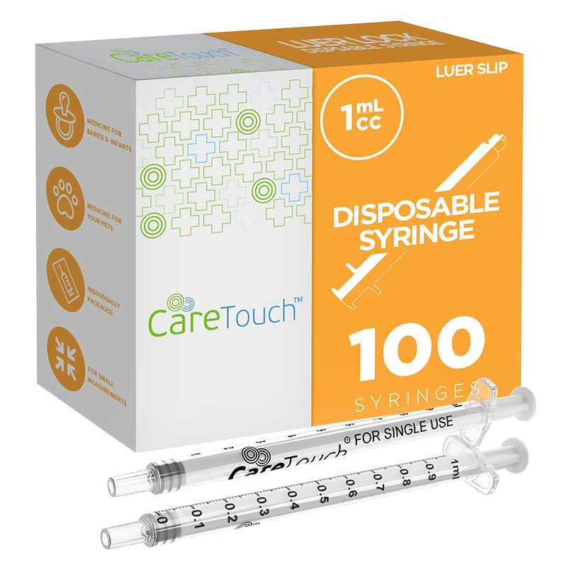 Care Touch Syringe with Luer Slip Tip - 1ml 100 Sterile Syringes (No needle) (Case of 8 units)