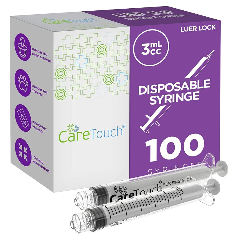 Care Touch Syringe with Luer Lock Tip 3ml - 100 Sterile Syringes (No needle) (Case of 12 units)