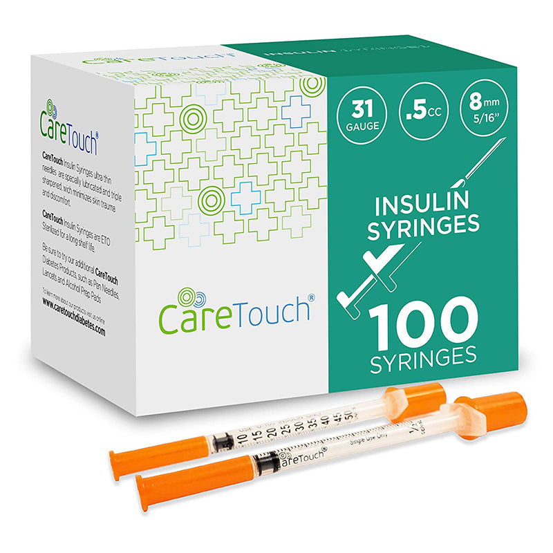 Care Touch U-100 Insulin Syringes 31g 5/16" - 8mm .5cc (Case of 5 units)
