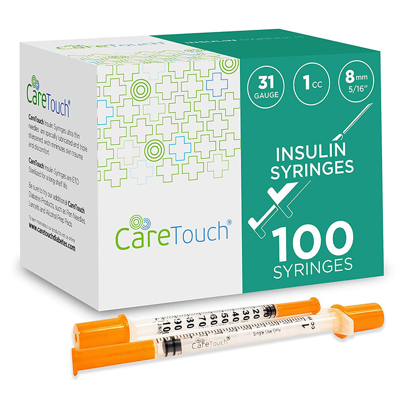 Care Touch U-100 Insulin Syringes 31g 5/16"-8mm 1cc (Case of 5 units)